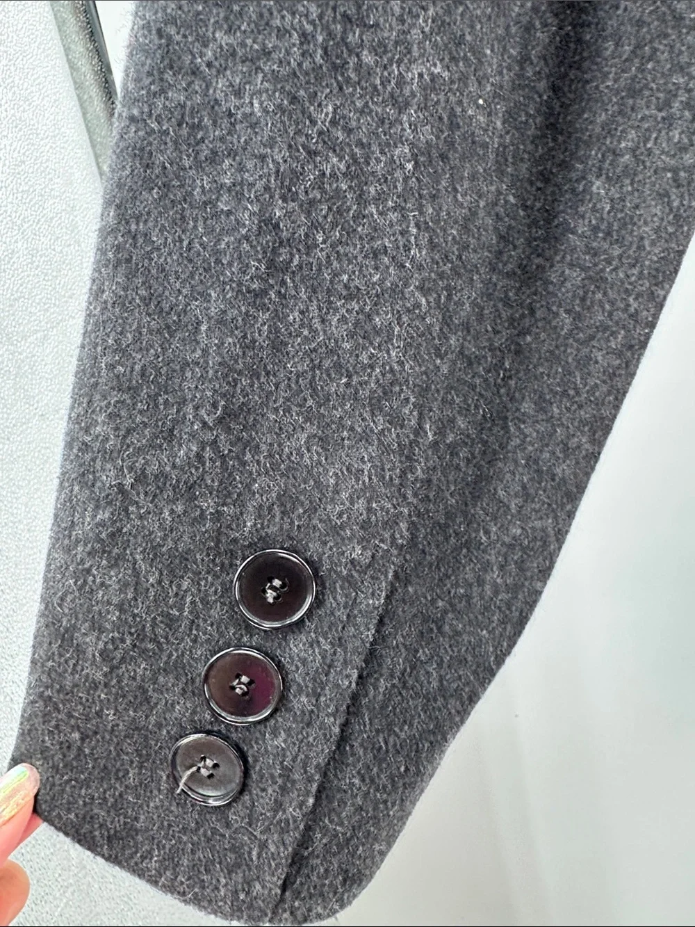 Anne Klein black dark Charcoal Gray Tailored Trench car Coat 100% wool winter